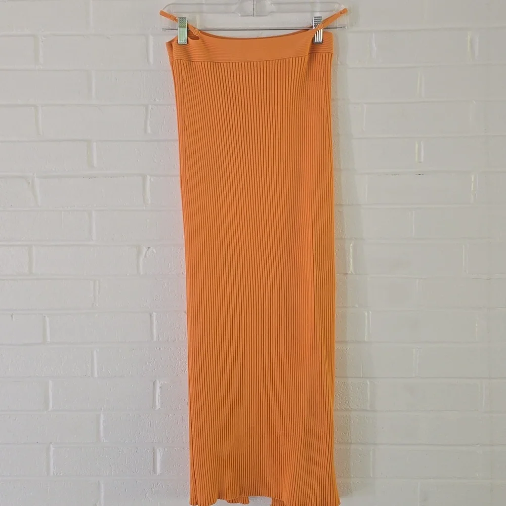 JONATHAN SIMKHAI Orange Sade Rib Knit Midi Skirt Size L - Picture 2 of 7